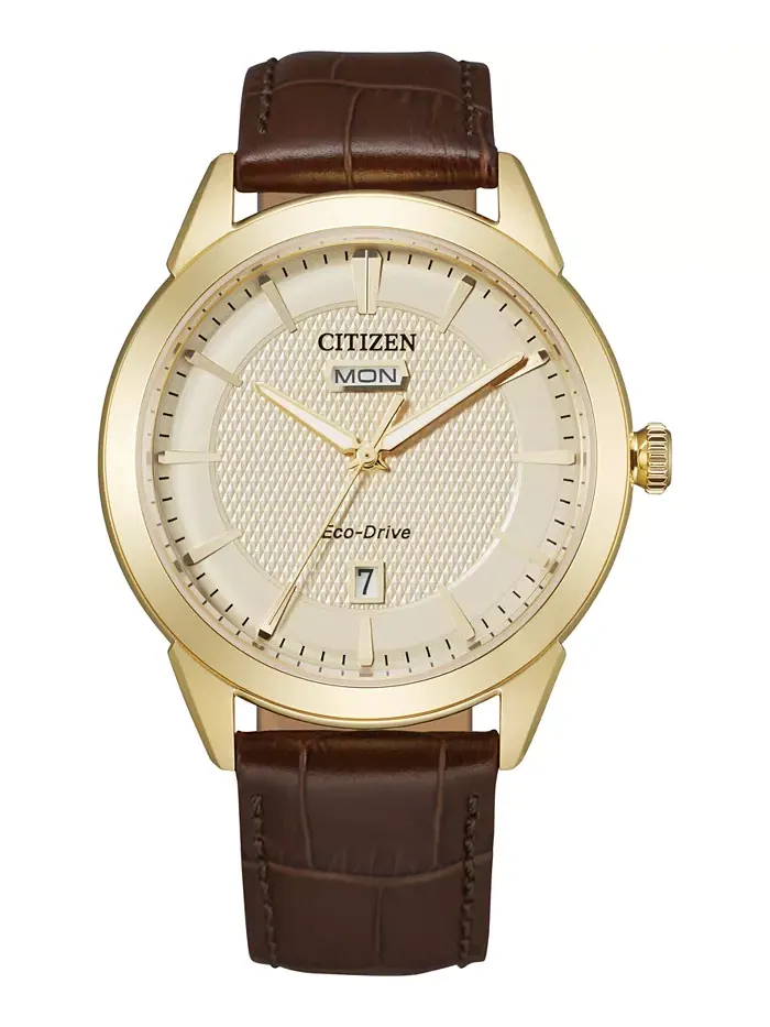 Мужские часы Eco-Drive Corso с коричневым кожаным ремешком, 40 мм Citizen