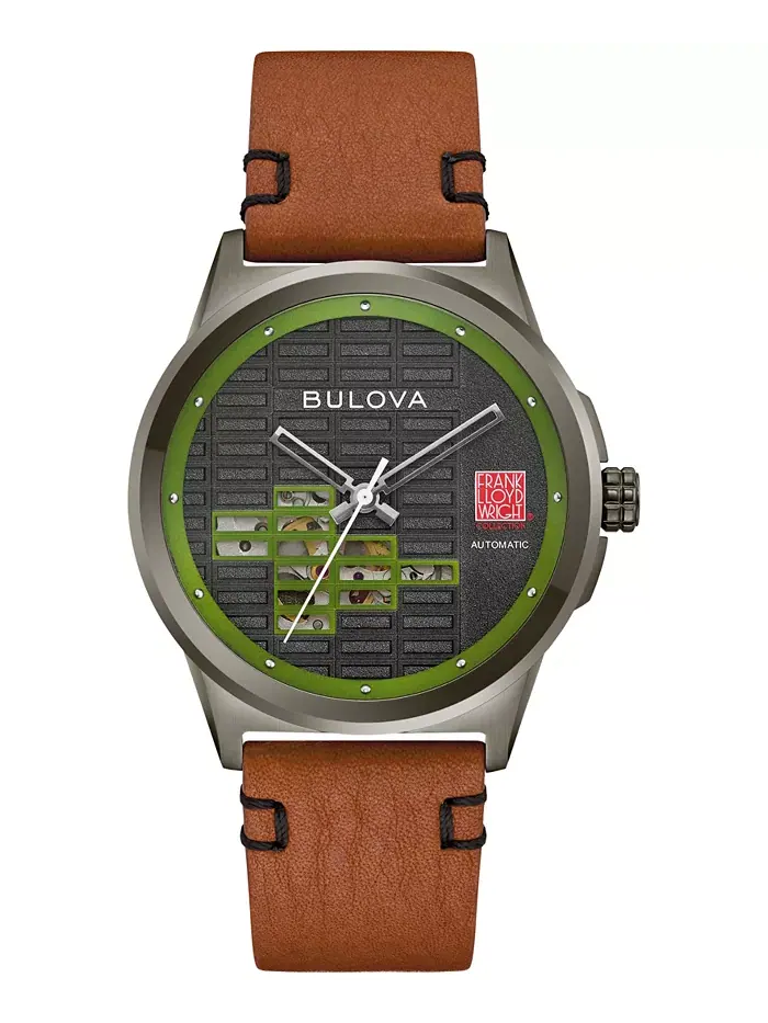 Мужские часы Frank Lloyd Wright Usonian Automatic с коричневым кожаным ремешком 39 мм Bulova — изображение 1 из 3