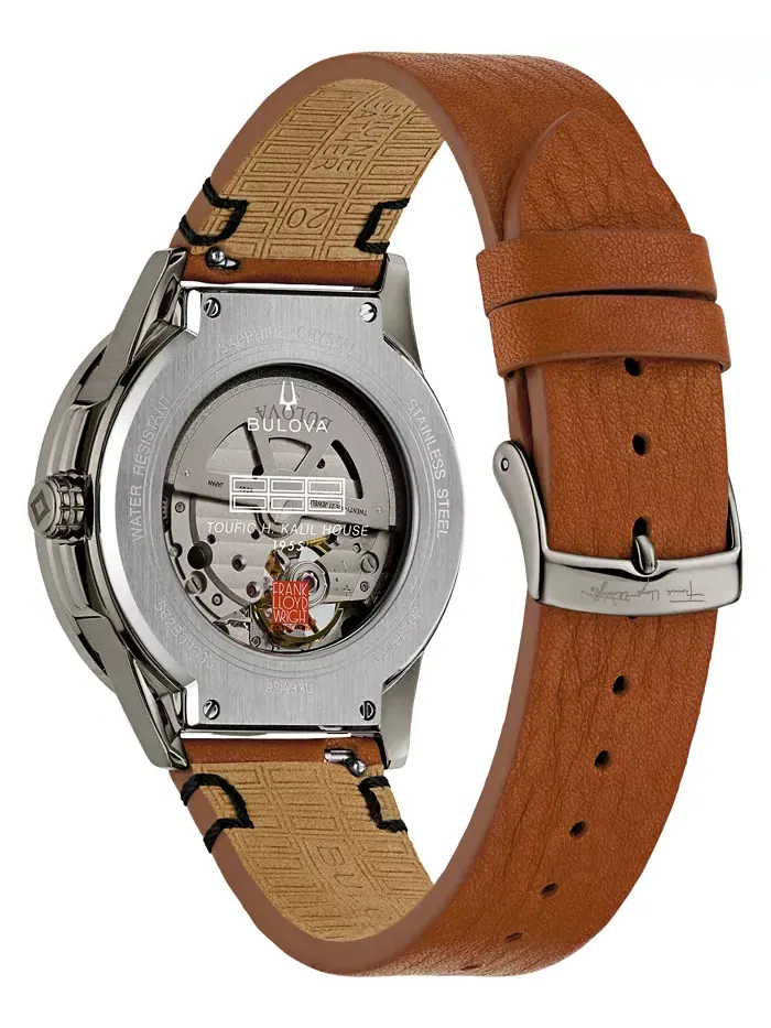Мужские часы Frank Lloyd Wright Usonian Automatic с коричневым кожаным ремешком 39 мм Bulova — изображение 3 из 3