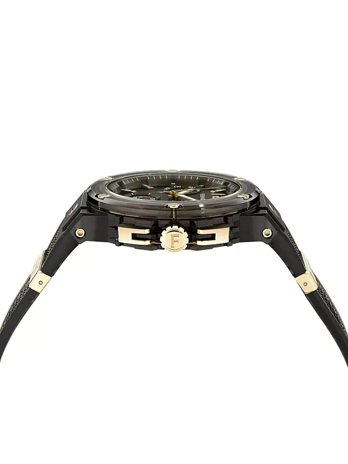 Мужские часы Swiss Chronograph F-80 с прозрачным черным полиуретановым ремешком, 44 мм Ferragamo — изображение 2 из 3