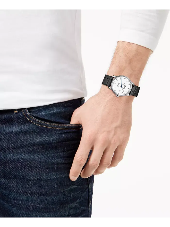 Мужские автоматические часы Swiss Automatic Baroncelli III Heritage с черным кожаным ремешком, 39 — изображение 5 из 6