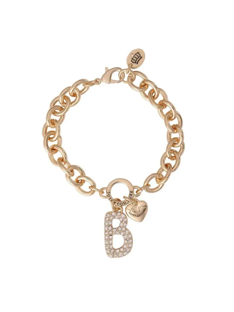 Браслет-цепочка с подвеской-буквой и сердцем, с кристаллами Juicy Couture, Letter B