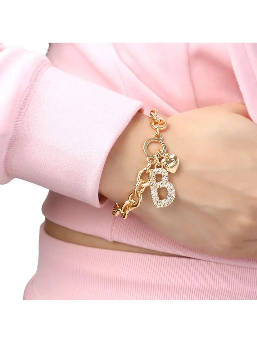 Браслет-цепочка с подвеской-буквой и сердцем, с кристаллами Juicy Couture, Letter B — изображение 3 из 7