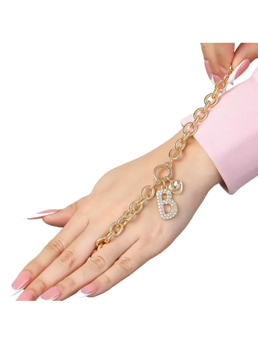 Браслет-цепочка с подвеской-буквой и сердцем, с кристаллами Juicy Couture, Letter B — изображение 4 из 7