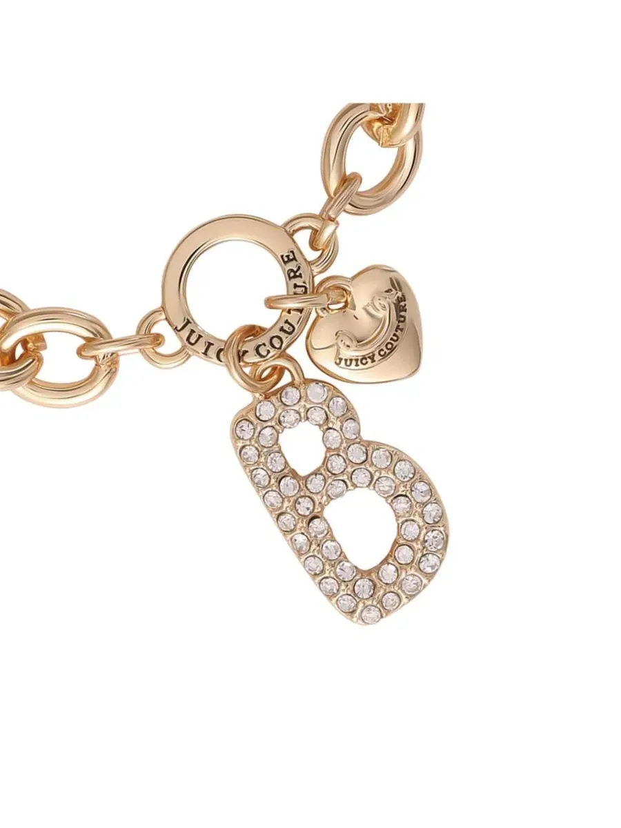 Браслет-цепочка с подвеской-буквой и сердцем, с кристаллами Juicy Couture, Letter B — изображение 5 из 7