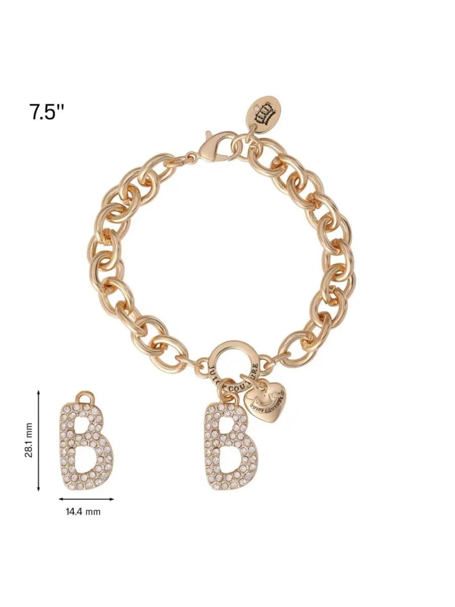 Браслет-цепочка с подвеской-буквой и сердцем, с кристаллами Juicy Couture, Letter B — изображение 6 из 7