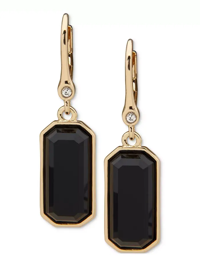 Серьги-подвески с паве и прямоугольными камнями золотистого оттенка DKNY