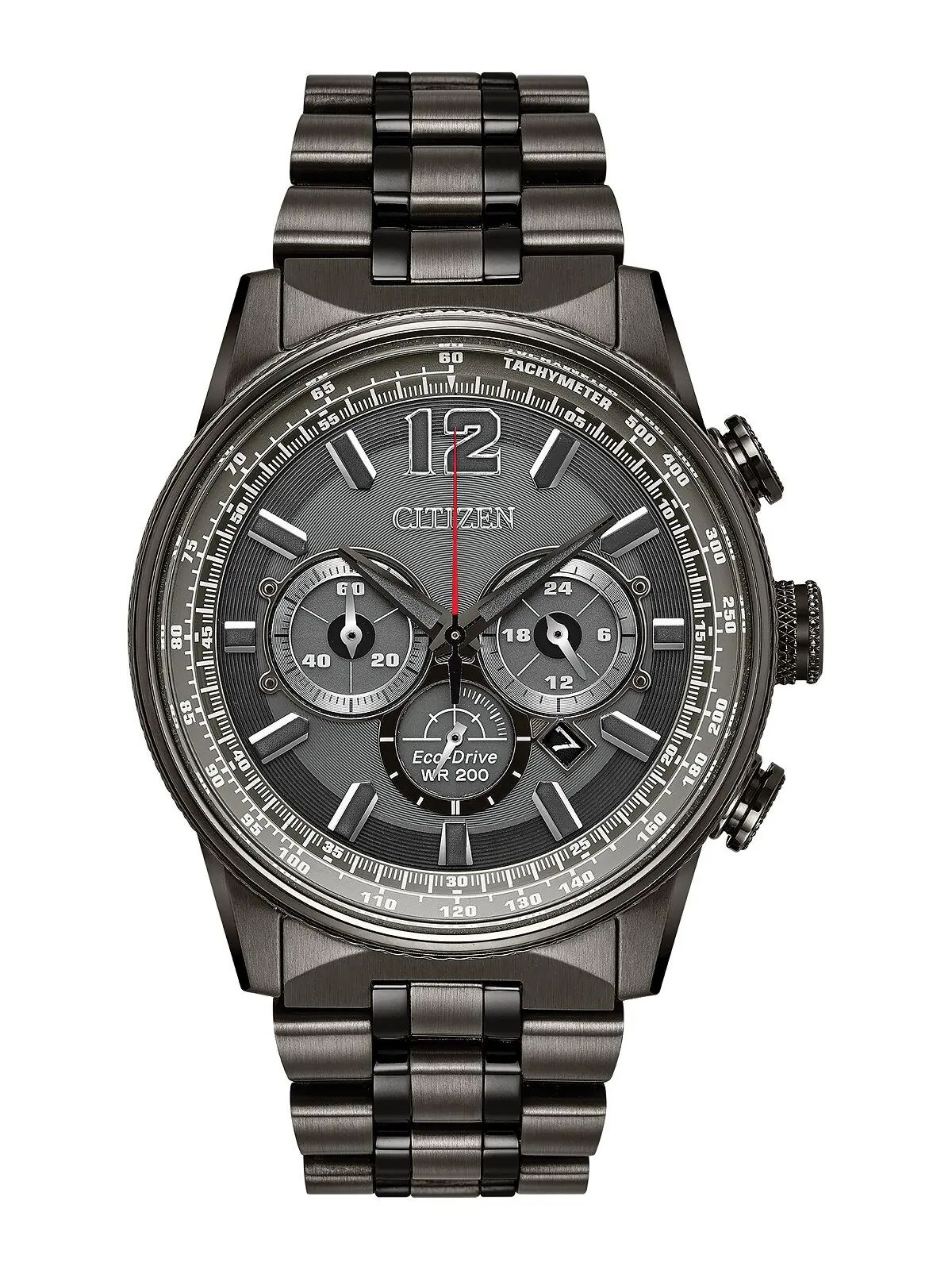 Eco-Drive Мужские часы с хронографом Nighthawk, серые часы с браслетом из нержавеющей стали, 43 мм