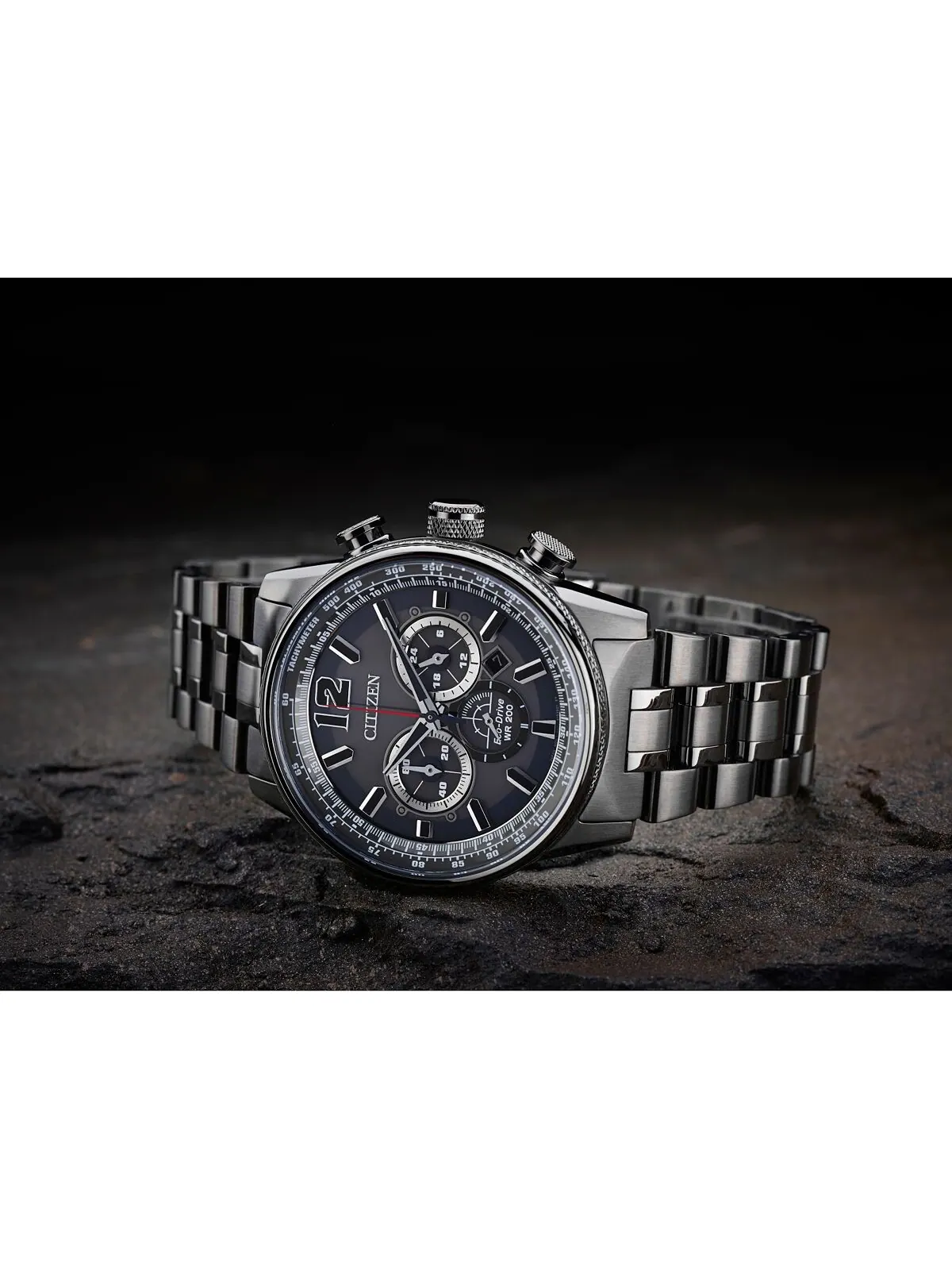 Eco-Drive Мужские часы с хронографом Nighthawk, серые часы с браслетом из нержавеющей стали, 43 мм — изображение 3 из 13
