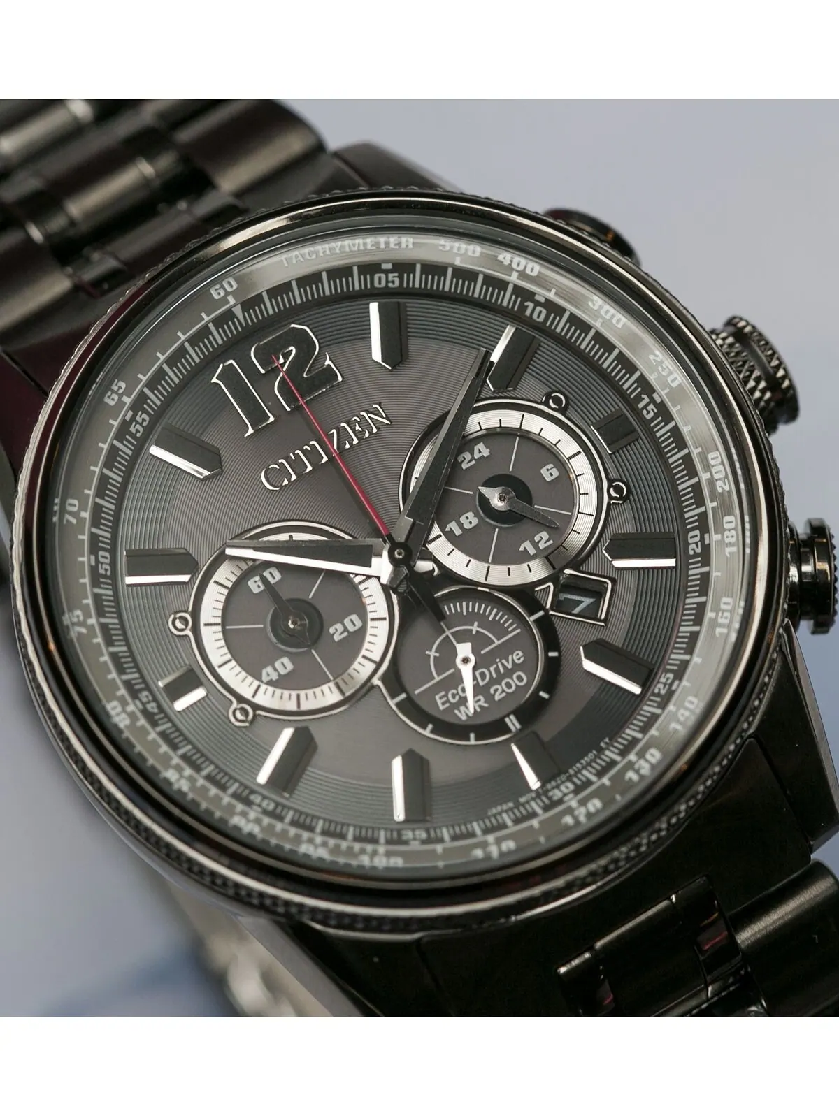 Eco-Drive Мужские часы с хронографом Nighthawk, серые часы с браслетом из нержавеющей стали, 43 мм — изображение 6 из 13