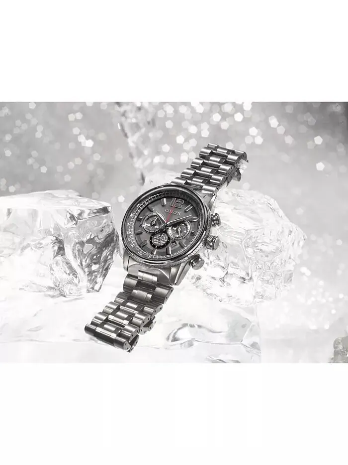 Eco-Drive Мужские часы с хронографом Nighthawk, серые часы с браслетом из нержавеющей стали, 43 мм — изображение 2 из 13