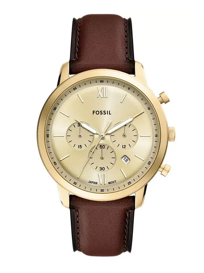 Мужские часы Neutra Chronograph с коричневым кожаным ремешком, 44 мм Fossil — изображение 1 из 4