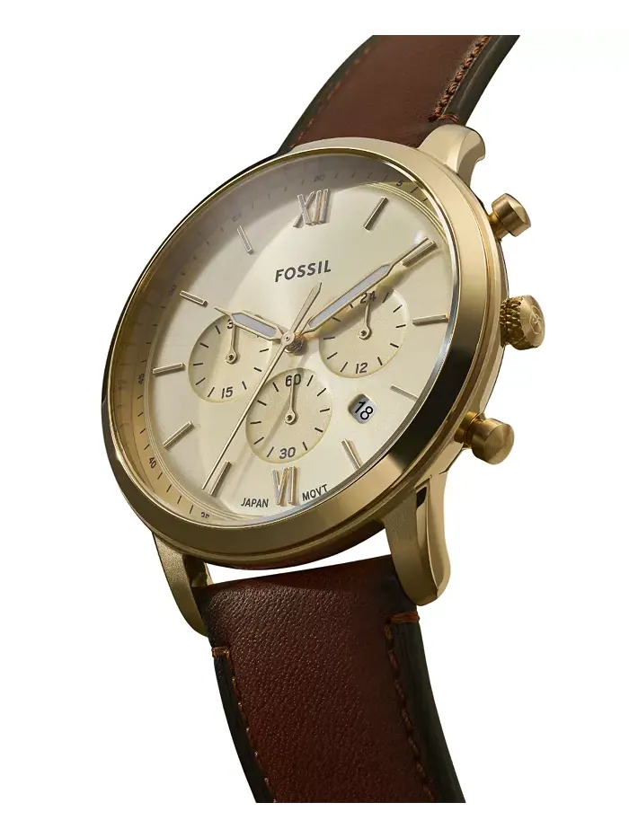 Мужские часы Neutra Chronograph с коричневым кожаным ремешком, 44 мм Fossil — изображение 4 из 4