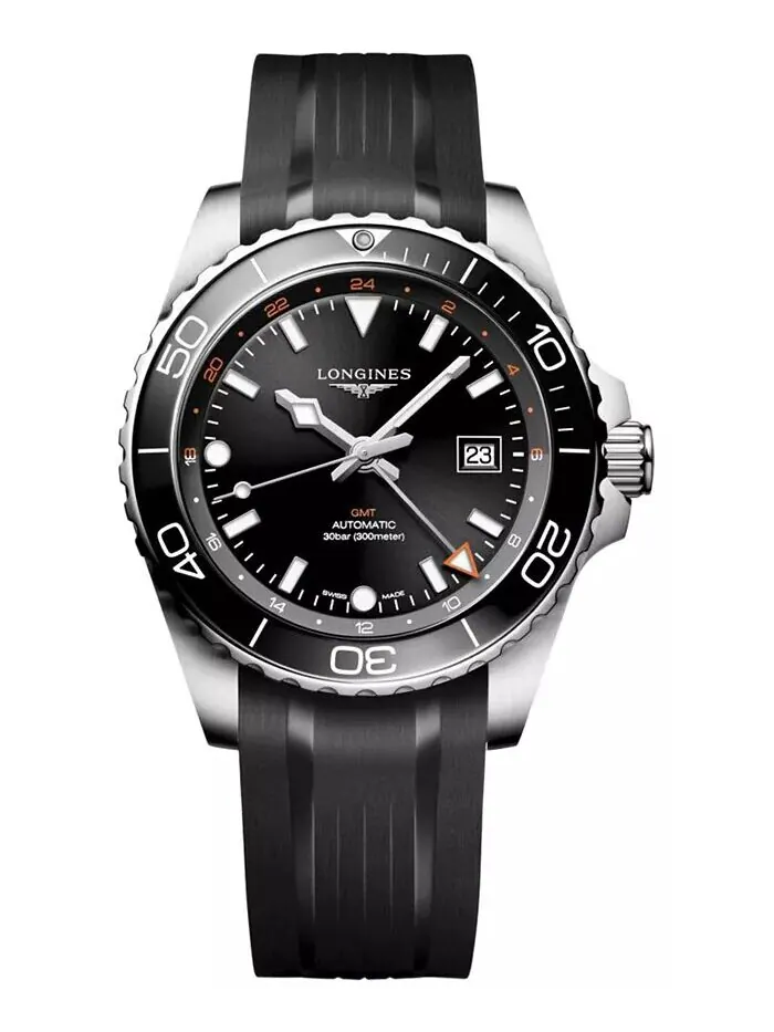 Мужские швейцарские автоматические часы Hydroconquest GMT с черным каучуковым ремешком, 43 мм — изображение 1 из 3