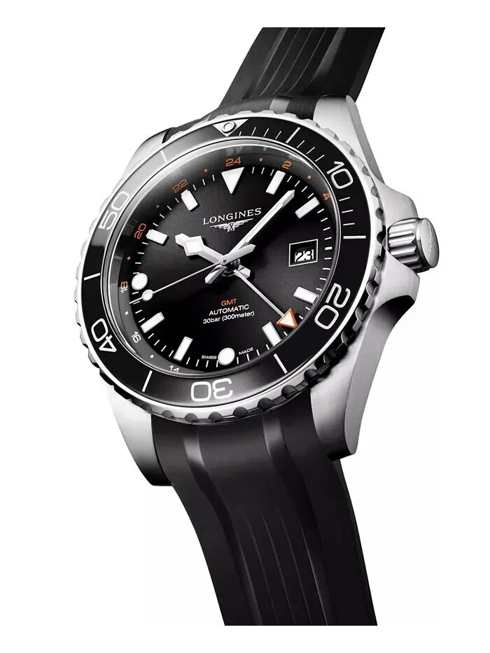 Мужские швейцарские автоматические часы Hydroconquest GMT с черным каучуковым ремешком, 43 мм — изображение 2 из 3
