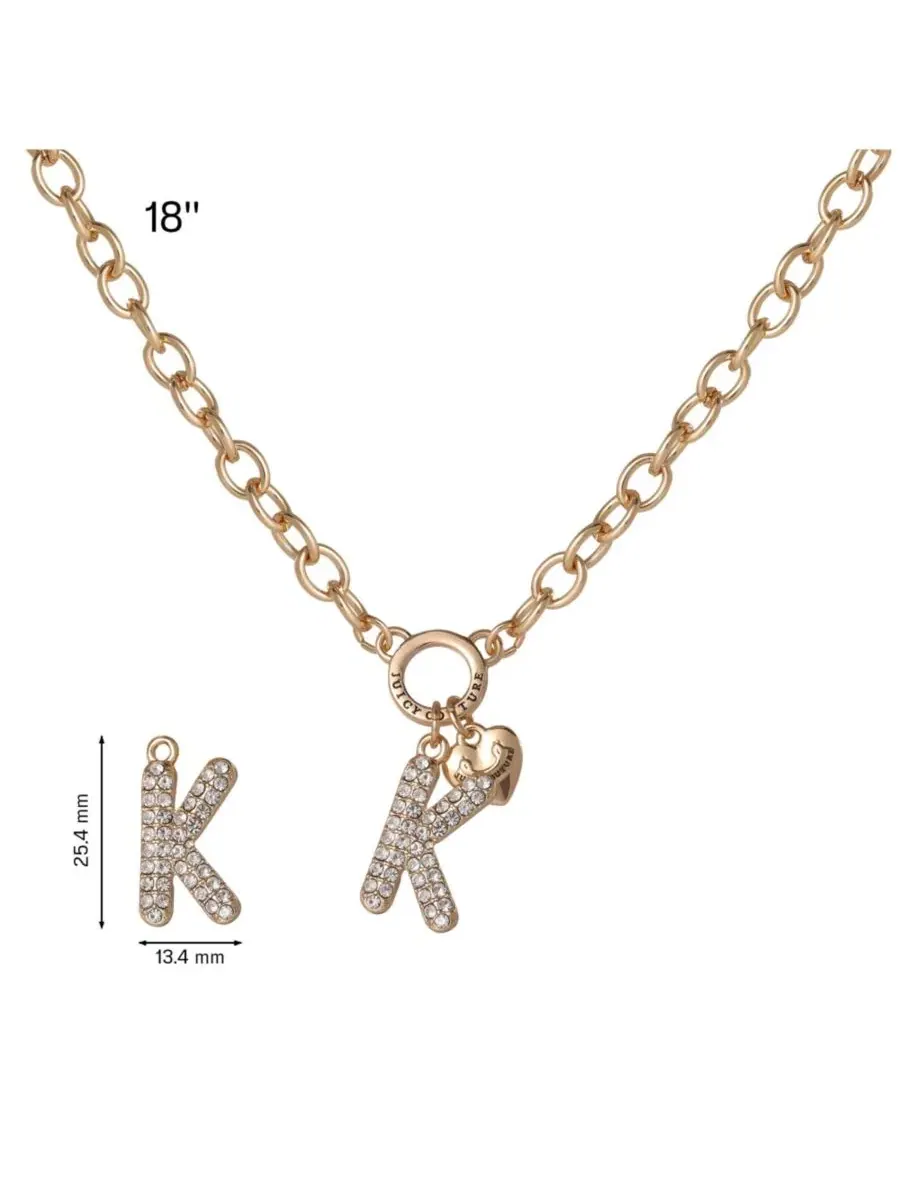 Колье-подвеска с буквой K, 45 см, с блестящими камнями Juicy Couture, Letter K — изображение 5 из 6