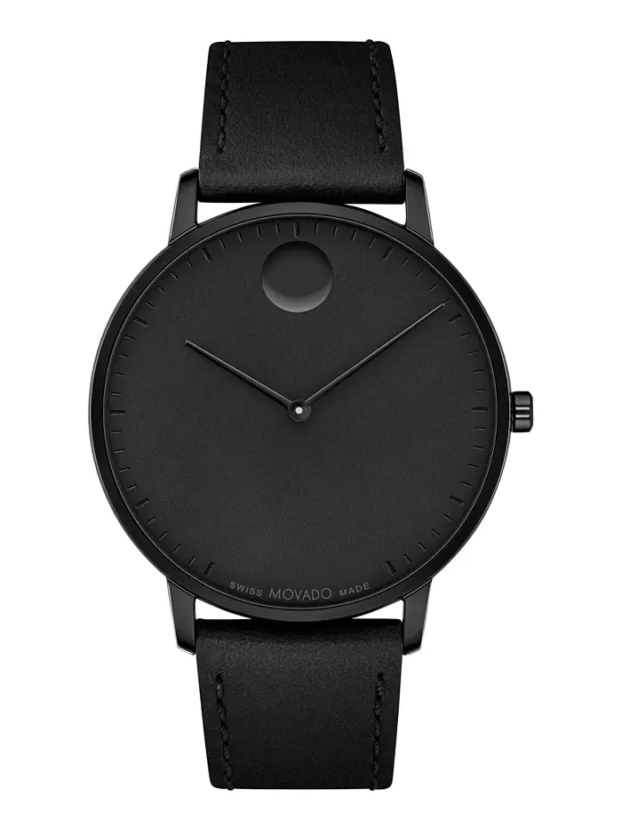 Унисекс часы Face Swiss Quartz с черным кожаным ремешком, 41mm Movado — изображение 1 из 3