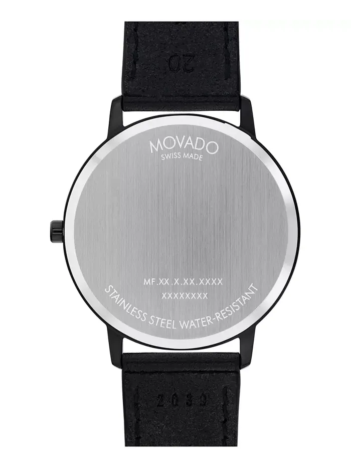 Унисекс часы Face Swiss Quartz с черным кожаным ремешком, 41mm Movado — изображение 2 из 3