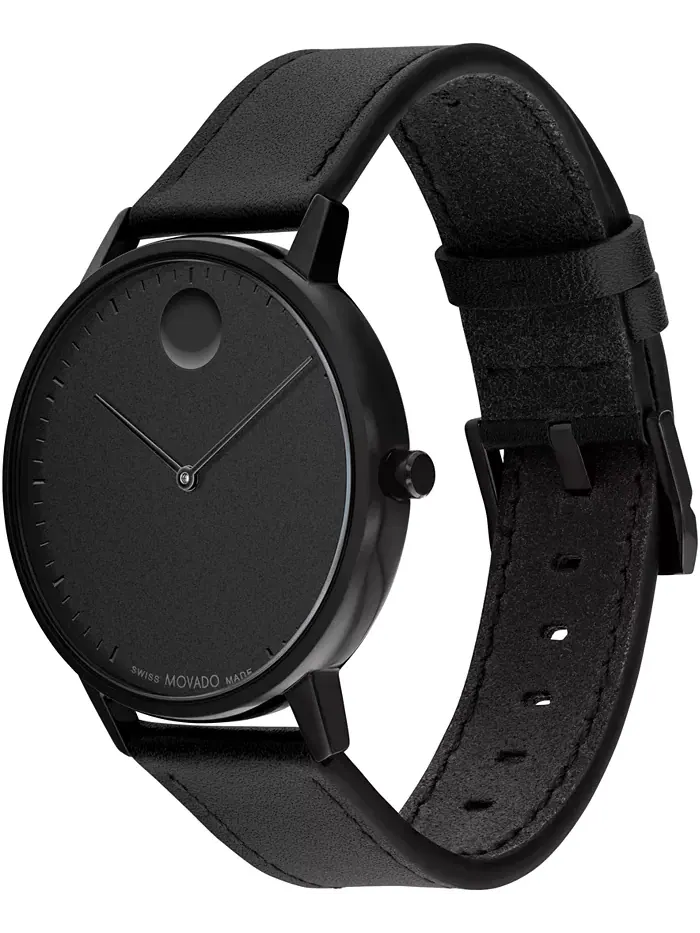 Унисекс часы Face Swiss Quartz с черным кожаным ремешком, 41mm Movado — изображение 3 из 3
