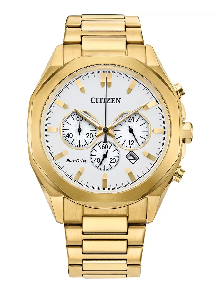 Мужские часы Eco-Drive Chronograph с золотистым браслетом из нержавеющей стали, 41 мм Citizen — изображение 1 из 3