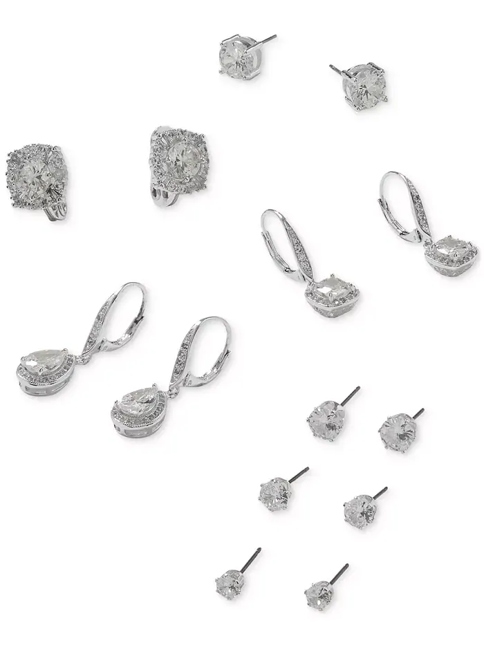 Комплект серег-гвоздиков с серебристым стеклянным камнем Anne Klein — изображение 4 из 4