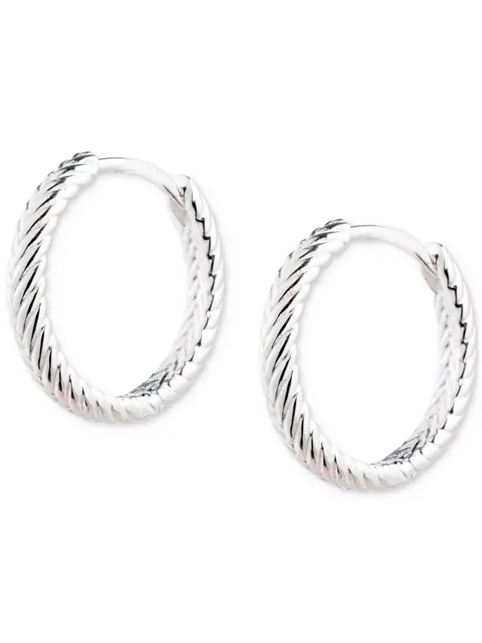 Серьги-кольца Huggie Hoop с рисунком в ёлочку из стерлингового серебра, 0,64 дюйма Lauren Ralph — изображение 4 из 4
