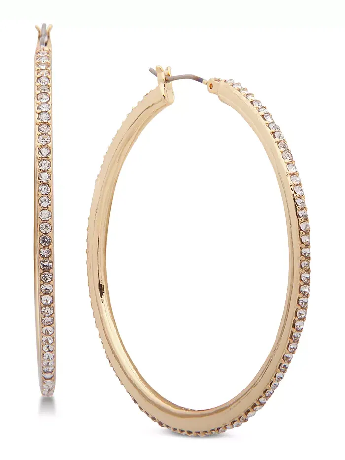 Серьги-кольца золотистого оттенка с кристаллами паве, средние, средние DKNY