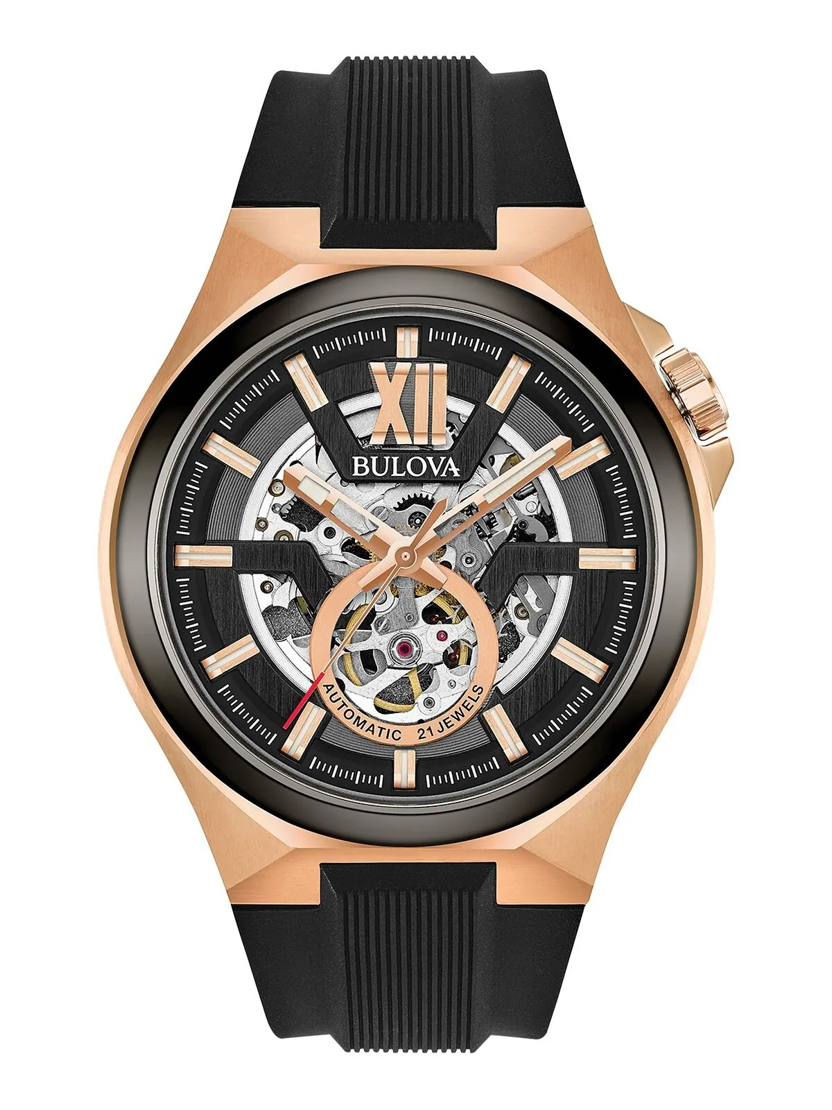 Мужские автоматические часы с черным силиконовым ремешком, 46 мм 98A177 Bulova — изображение 1 из 9, оттенок нет цвета