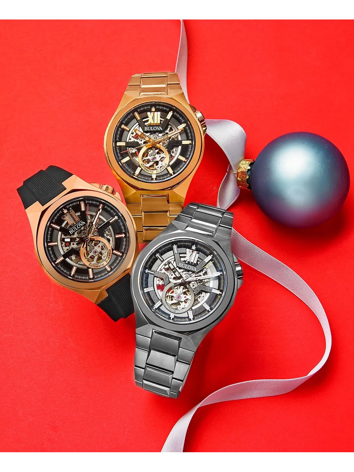 Мужские автоматические часы с черным силиконовым ремешком, 46 мм 98A177 Bulova — изображение 3 из 9, оттенок нет цвета