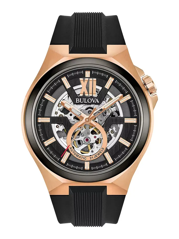 Мужские автоматические часы с черным силиконовым ремешком 46 мм 98A177 Bulova — изображение 1 из 9