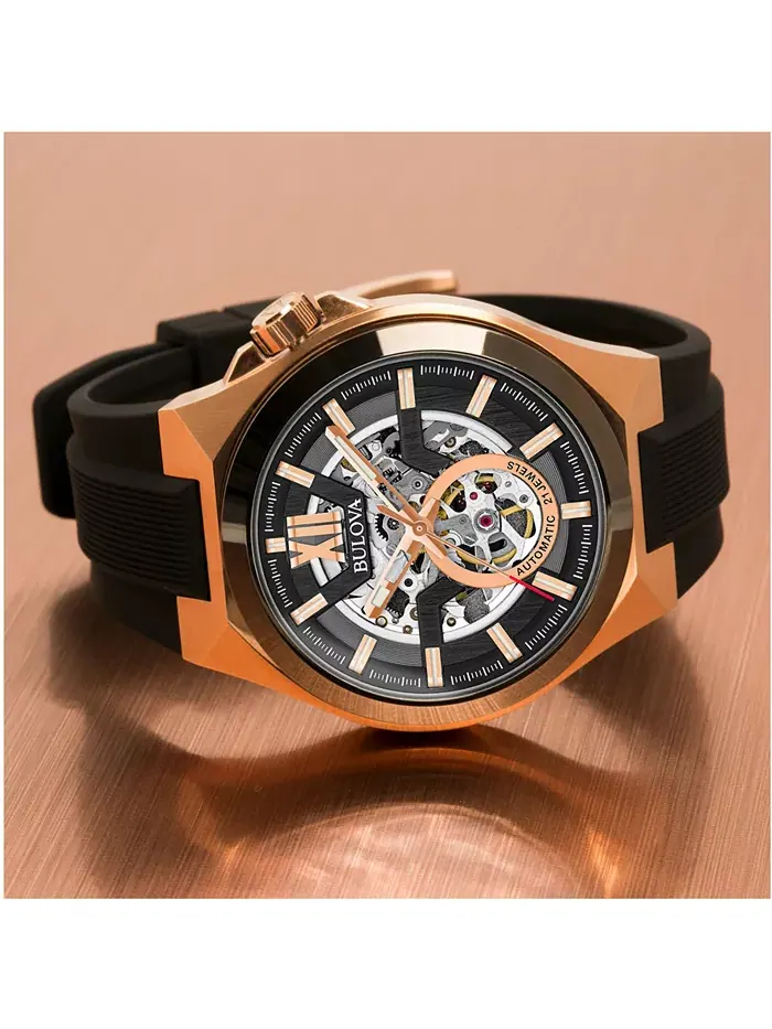 Мужские автоматические часы с черным силиконовым ремешком 46 мм 98A177 Bulova — изображение 4 из 9