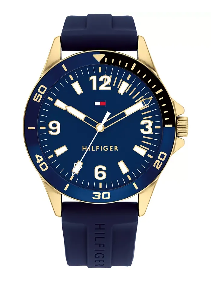 Мужские часы с синим силиконовым ремешком 44 мм Tommy Hilfiger