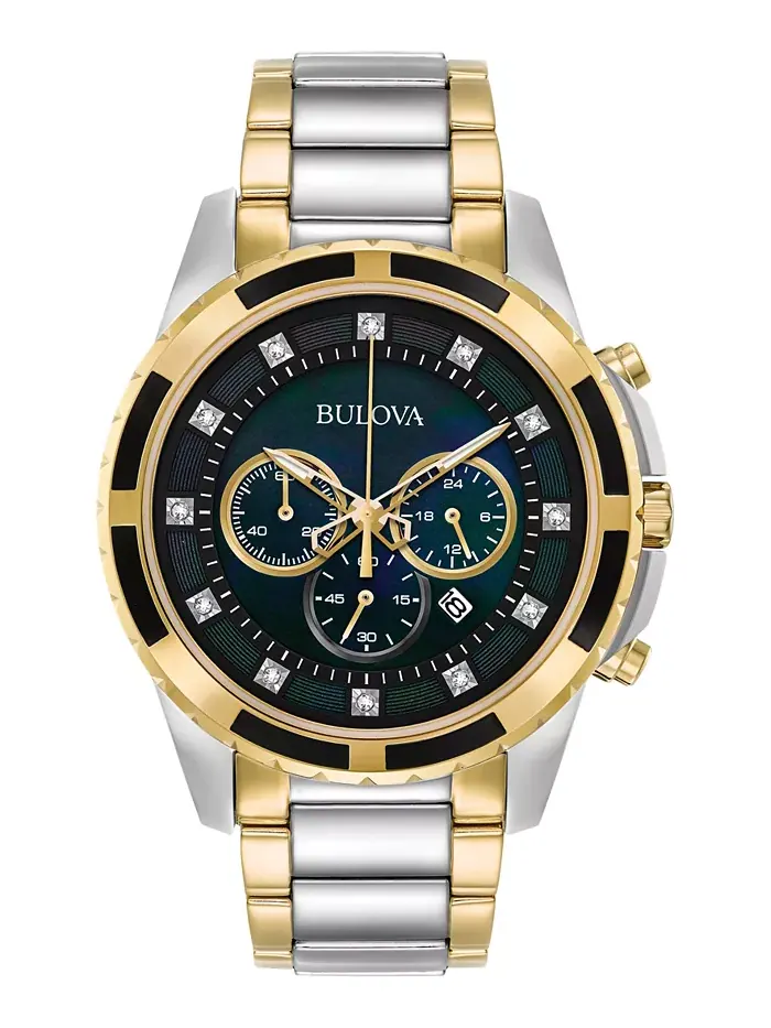 Мужские часы Chronograph с бриллиантовыми вставками, двухцветный браслет из нержавеющей стали, 44 — изображение 1 из 2