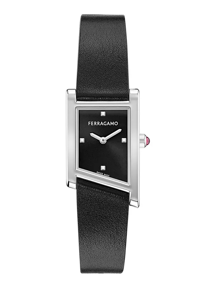 Женские швейцарские часы Asymetrique с черным кожаным ремешком, 22x36 мм Ferragamo