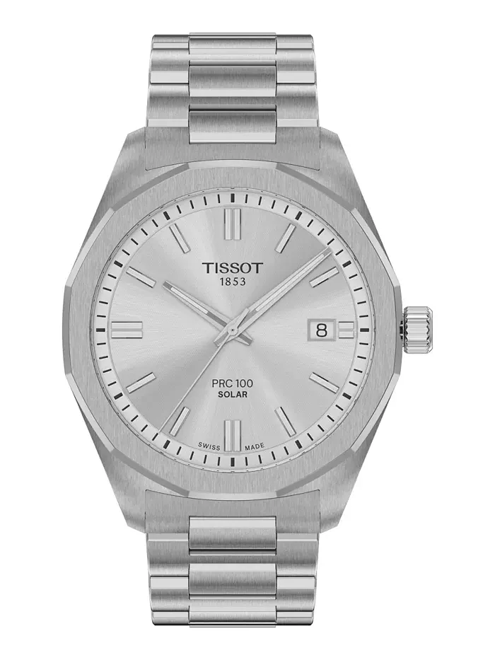 Мужские наручные часы Swiss PRC 100 Solar Quartz на стальном браслете, 39 мм Tissot — изображение 1 из 5