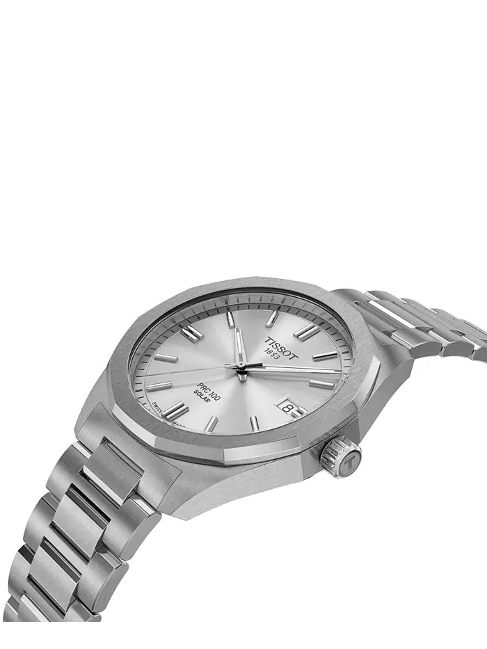 Мужские наручные часы Swiss PRC 100 Solar Quartz на стальном браслете, 39 мм Tissot — изображение 4 из 5