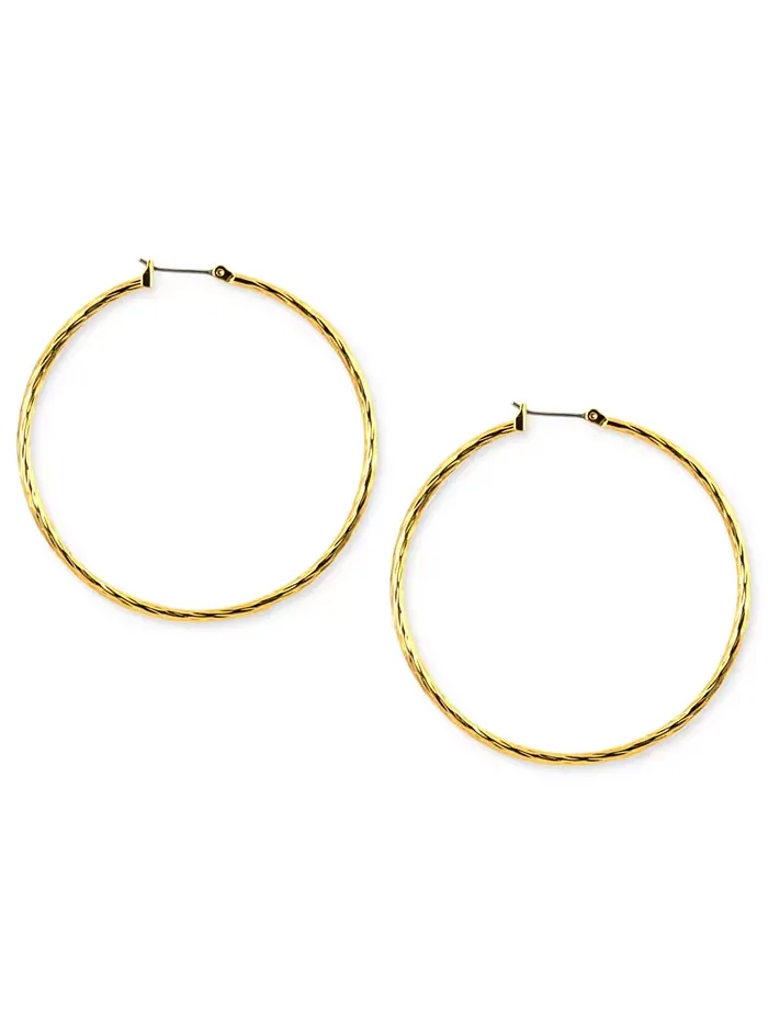 ЗОЛОТИСТЫЕ ТЕКСТУРИРОВАННЫЕ СЕРЬГИ-КОЛЬЦА, 2 ДЮЙМА Anne Klein — изображение 1 из 3
