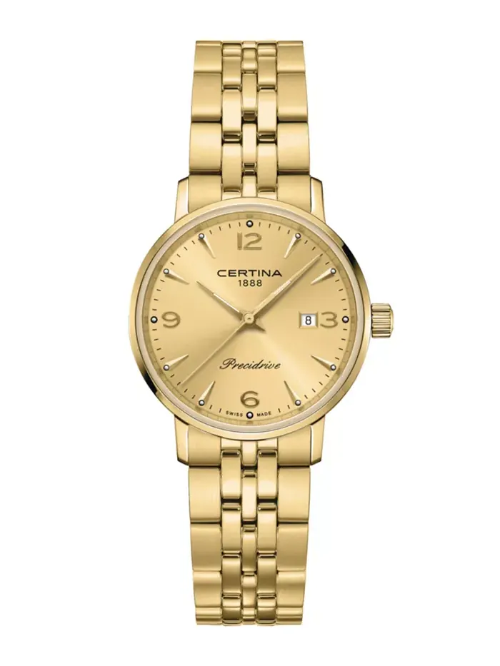 Женские часы Swiss DS Caimano Gold PVD с браслетом из нержавеющей стали, 28 мм Certina — изображение 1 из 2