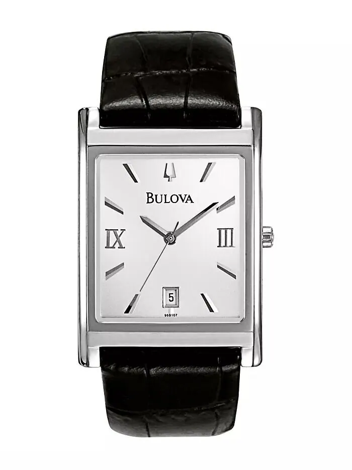 Мужские часы с черным кожаным ремешком 45 мм 96B107 Bulova — изображение 1 из 2
