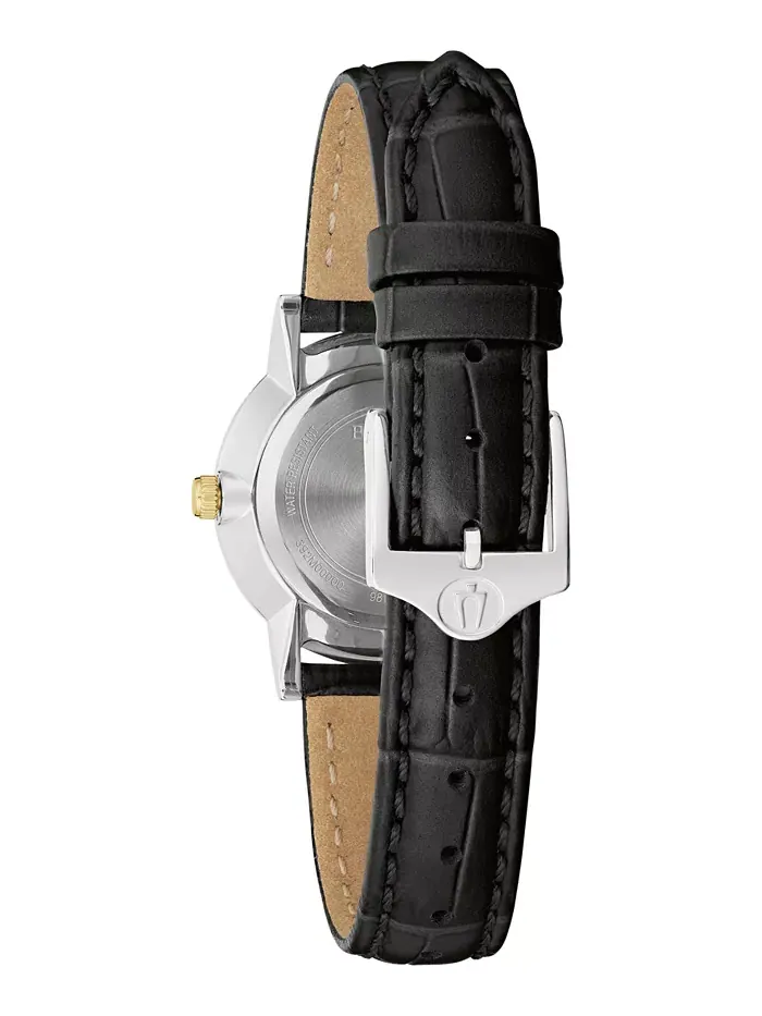 Женские часы с бриллиантовыми вставками на черном кожаном ремешке 27 мм Bulova — изображение 3 из 5