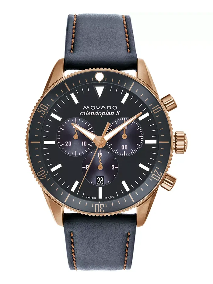 Мужские часы Calendoplan S Swiss Quartz Chronograph с серым кожаным ремешком, 42 мм Movado — изображение 1 из 5