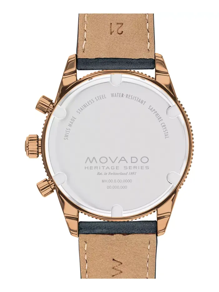Мужские часы Calendoplan S Swiss Quartz Chronograph с серым кожаным ремешком, 42 мм Movado — изображение 3 из 5