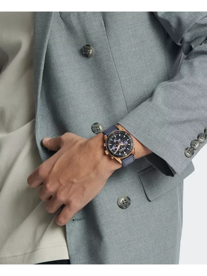 Мужские часы Calendoplan S Swiss Quartz Chronograph с серым кожаным ремешком, 42 мм Movado — изображение 4 из 5