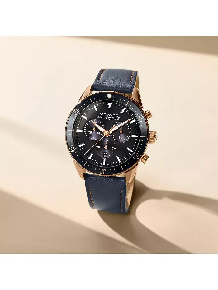 Мужские часы Calendoplan S Swiss Quartz Chronograph с серым кожаным ремешком, 42 мм Movado — изображение 5 из 5