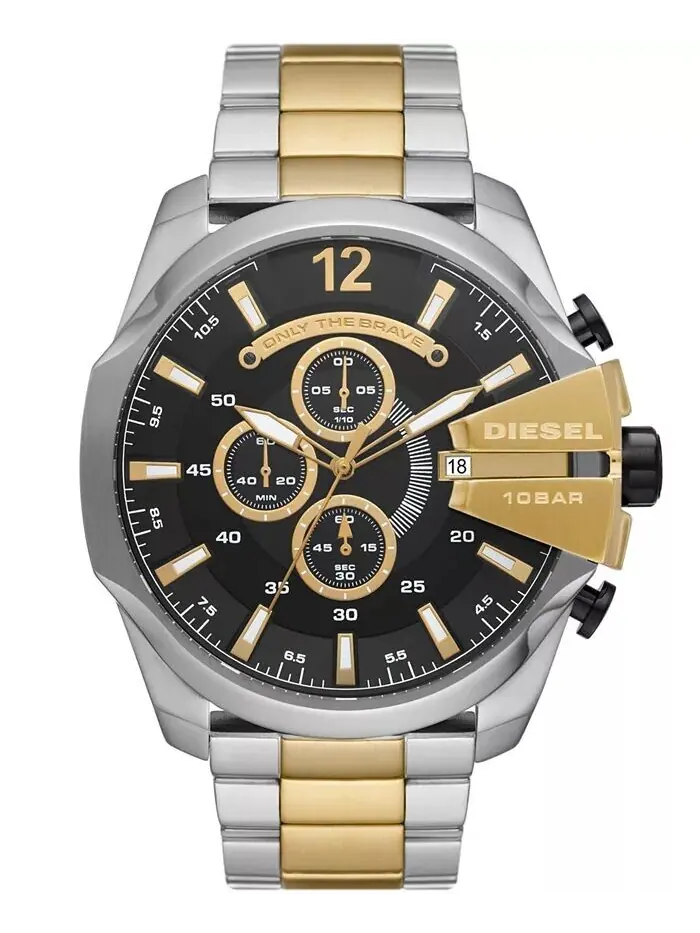 Мужские часы Mega Chief Chronograph с двухцветным браслетом из нержавеющей стали, 51 мм Diesel