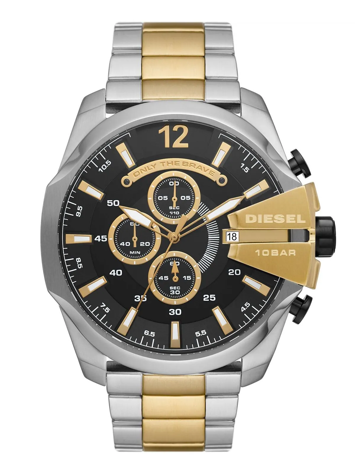 Мужские часы Mega Chief Chronograph с двухцветным браслетом из нержавеющей стали, 51 мм Diesel