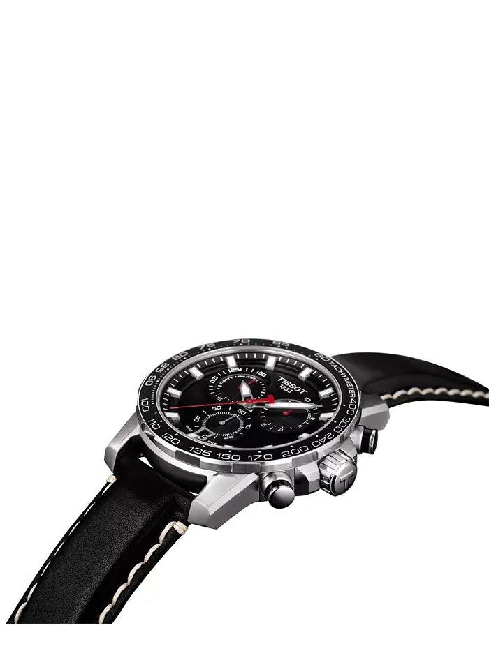 Мужские часы Swiss Chronograph Supersport T-Sport с черным кожаным ремешком, 46 мм Tissot — изображение 7 из 9