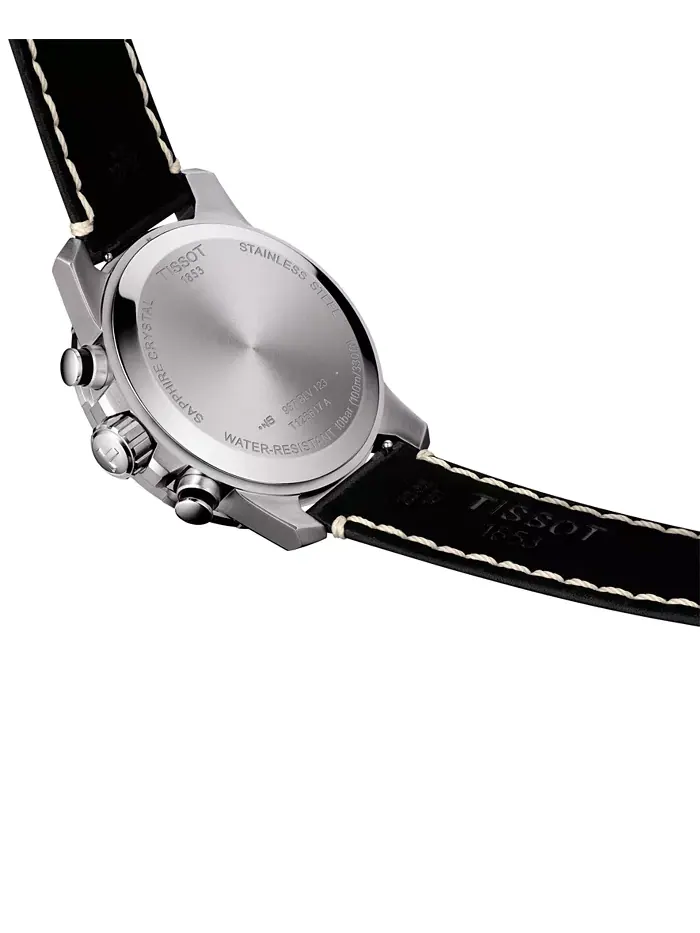 Мужские часы Swiss Chronograph Supersport T-Sport с черным кожаным ремешком, 46 мм Tissot — изображение 8 из 9