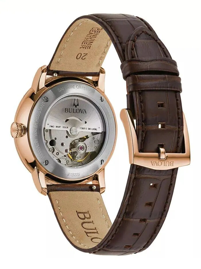 Унисекс автоматические часы Hudson с коричневым кожаным ремешком, 39 мм Bulova — изображение 3 из 5