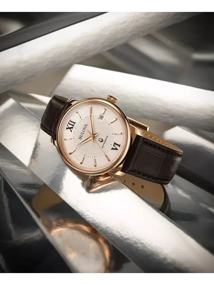 Унисекс автоматические часы Hudson с коричневым кожаным ремешком, 39 мм Bulova — изображение 5 из 5